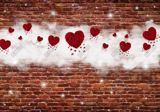 Gatsby Valentine Red Brick Wall White Cloud Glitter Photography Backdrop Gbsx-01296