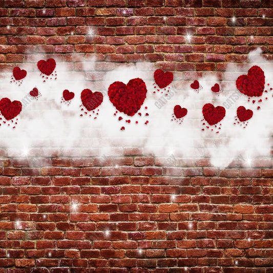 Gatsby Valentine Red Brick Wall White Cloud Glitter Photography Backdrop Gbsx-01296