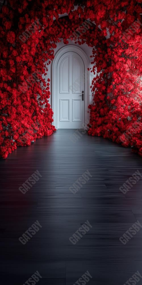 Gatsby Valentine Red Walls And White Doors Flower Photography Backdrop Gbsx-01415