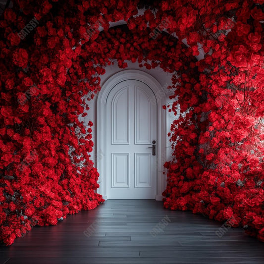 Gatsby Valentine Red Walls And White Doors Flower Photography Backdrop Gbsx-01415