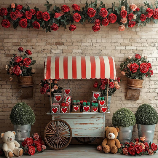 Gatsby Valentine Vintage Floral Cart With Teddy Bears Photography Backdrop Gbsx-01390
