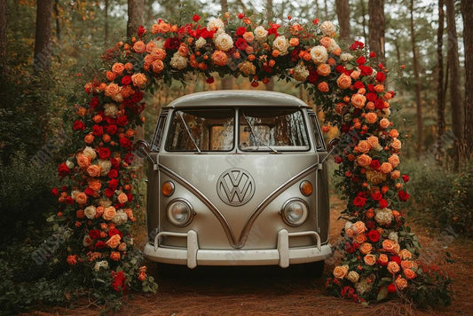 Gatsby Valentine Volkswagen Bus With Flowers Arch Photography Backdrop Gbsx-01435
