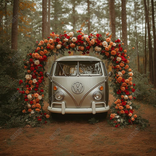 Gatsby Valentine Volkswagen Bus With Flowers Arch Photography Backdrop Gbsx-01435