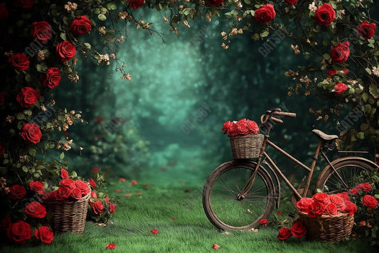 Gatsby Valentine Whimsical Forest Floral And Old Bike Photography Backdrop Gbsx-01413
