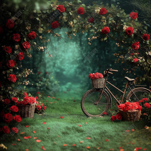 Gatsby Valentine Whimsical Forest Floral And Old Bike Photography Backdrop Gbsx-01413