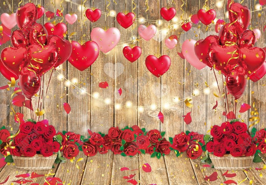 Gatsby Valentine Wooden Red Rose Heart Balloons Photography Backdrop Gbsx-01270