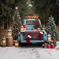 Gatsby Vintage Christmas Blue Truck Trees Photography Backdrop Gbsx-01128