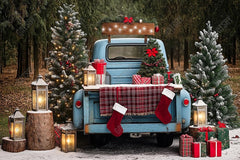 Gatsby Vintage Christmas Blue Truck Trees Photography Backdrop Gbsx-01128