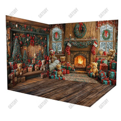 Gatsby Warm Christmas Corner Fireplace Room Set Backdrop Gbsx-01060&Gbsx-01016&Ym8G-B0505