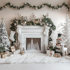 Gatsby White Winter Nutcracker Fireplace Photography Backdrop Gbsx-01144