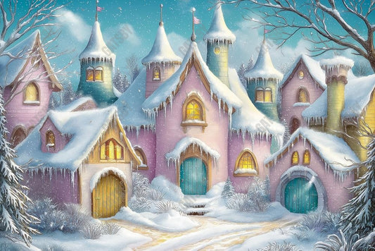 Gatsby Winter Colorful Snowy Village Photography Backdrop Gbsx-01195