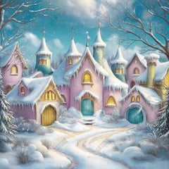Gatsby Winter Colorful Snowy Village Photography Backdrop Gbsx-01195