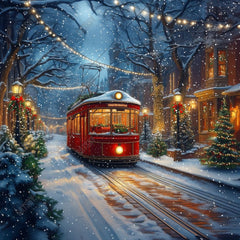 Gatsby Winter Holiday Night Street Tram Photography Backdrop Gbsx-01197