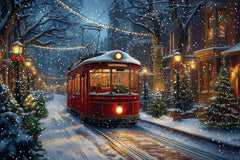 Gatsby Winter Holiday Night Street Tram Photography Backdrop Gbsx-01197