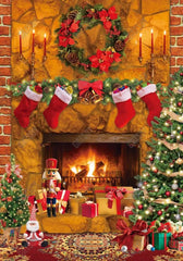 Christmas Fireplace Photography Backdrop GBSX-99683 - Gatsby Backdrop