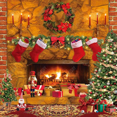 Christmas Fireplace Photography Backdrop GBSX-99683 - Gatsby Backdrop