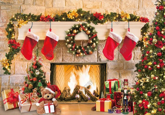 Christmas Fireplace Photography Backdrop GBSX-99685 - Gatsby Backdrop