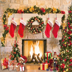 Christmas Fireplace Photography Backdrop GBSX-99685 - Gatsby Backdrop