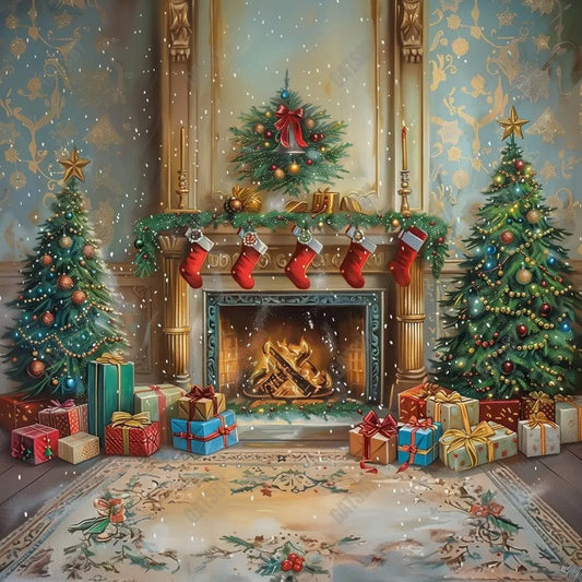 Christmas Fireplace Photography Backdrop GBSX-99686 - Gatsby Backdrop