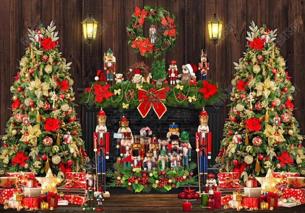 Christmas Nutcracker Fireplace Photo Backdrop - Gatsby Backdrop