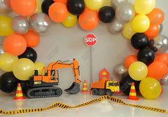 Construction Birthday Balloons Photography Backdrop GBSX-99738 - Gatsby Backdrop