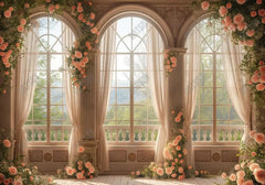 Creamy Colored Floral Arch Windows Backdrop - Gatsby Backdrop