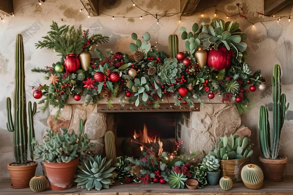 Desert Christmas Fireplace Photography Backdrop GBSX-99750 - Gatsby Backdrop