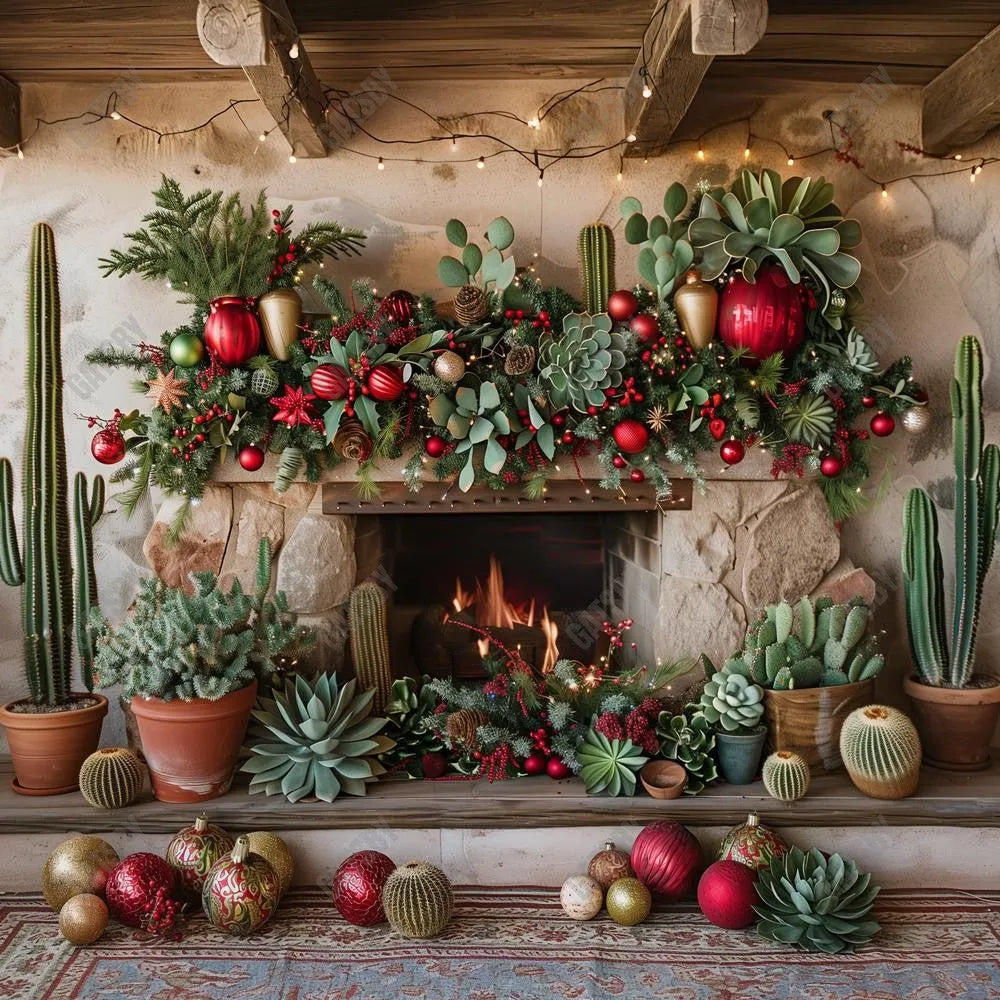 Desert Christmas Fireplace Photography Backdrop GBSX-99750 - Gatsby Backdrop