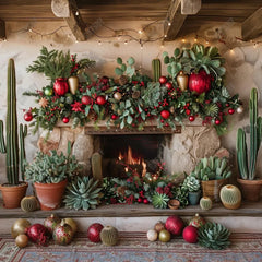 Desert Christmas Fireplace Photography Backdrop GBSX-99750 - Gatsby Backdrop