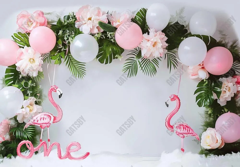Flamingo Flower Arch 1st Birthday Backdrop - Gatsby Backdrop
