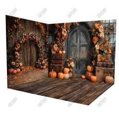 Gatsby Autumn Arched Door Floral Room Set Backdrop Gbsx-00814&Gbsx-00549&Ym8G-B0505 - Gatsby Backdrop