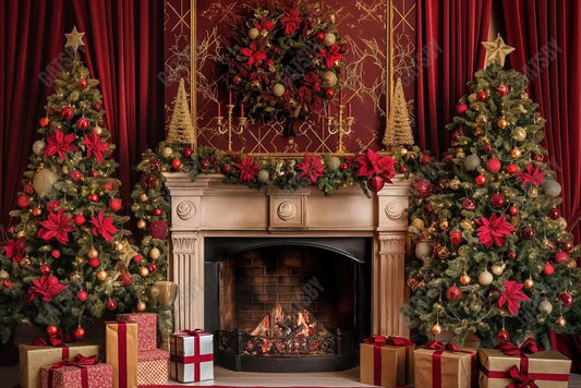 Gatsby Christmas Red Retro Fireplace Photography Backdrop Gbsx-00704 - Gatsby Backdrop