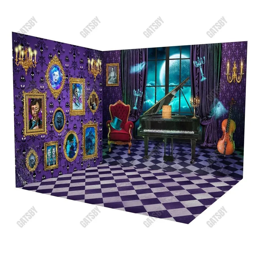 Gatsby Halloween Purple Haunted House Room Set Backdrop Gbsx-00240&Ym8K-A7776&Ym8G-B0506 - Gatsby Backdrop