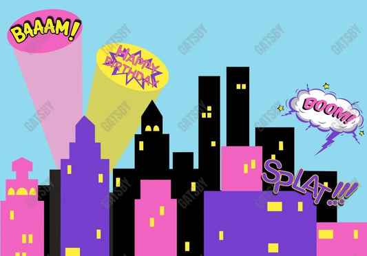 Gatsby Pink Cityscape Photography Backdrop Gbsx-00341 - Gatsby Backdrop