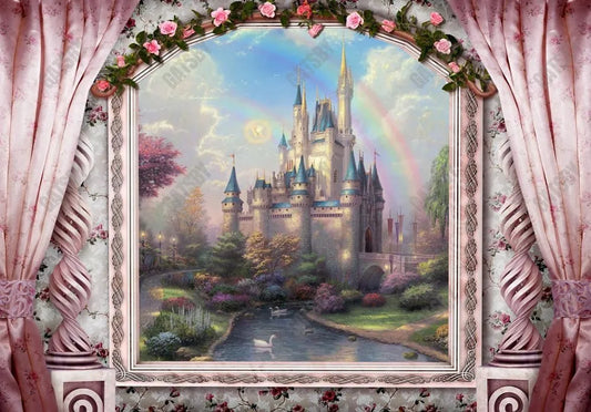 Gatsby Pink Princess Window Castle Photography Backdrop Gbsx-00698 - Gatsby Backdrop