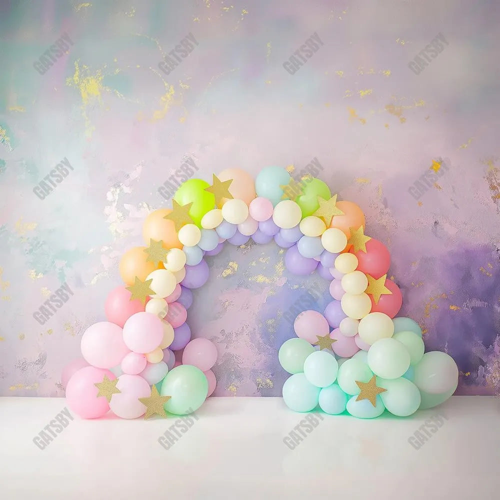 Gatsby Rainbow Star Balloons Arch Photography Backdrop Gbsx-00460 - Gatsby Backdrop