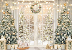 Gold Christmas Window Photography Backdrop GBSX-99785 - Gatsby Backdrop