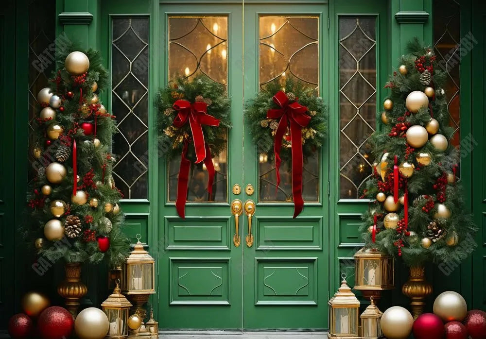 Green Elegant Christmas Door Backdrop - Gatsby Backdrop