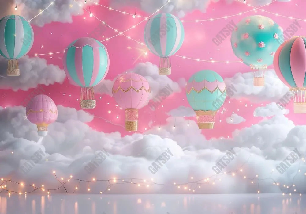Hot Air Balloon Pink Sky Backdrop - Gatsby Backdrop