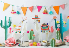 Mexican Fiesta Cactus Llama Backdrop - Gatsby Backdrop