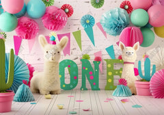 Mexican Fiesta Llama 1st Birthday Backdrop - Gatsby Backdrop