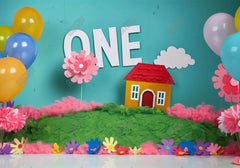 Papercut Cartoon House 1st Birthday Backdrop - Gatsby Backdrop