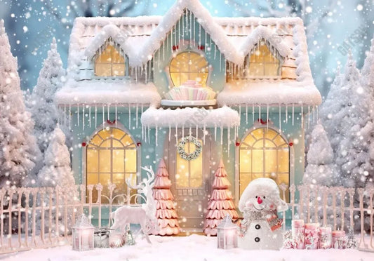 Pastel Pink Christmas House Backdrop - Gatsby Backdrop