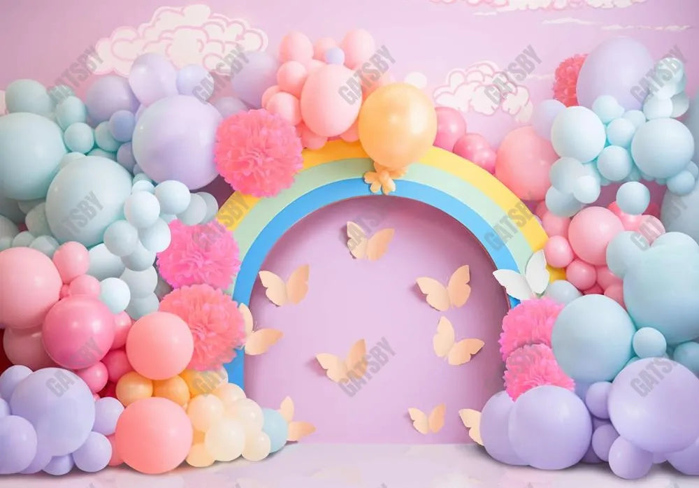 Pastel Rainbow Cake Smash Photography Backdrop - Gatsby Backdrop