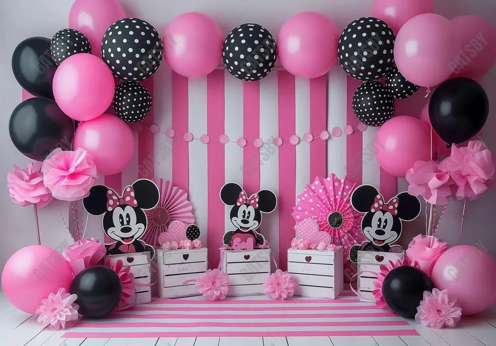Pink and Black Mouse Cake Smash Backdrop - Gatsby Backdrop