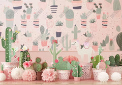 Pink Cactus Alpaca Backdrop - Gatsby Backdrop