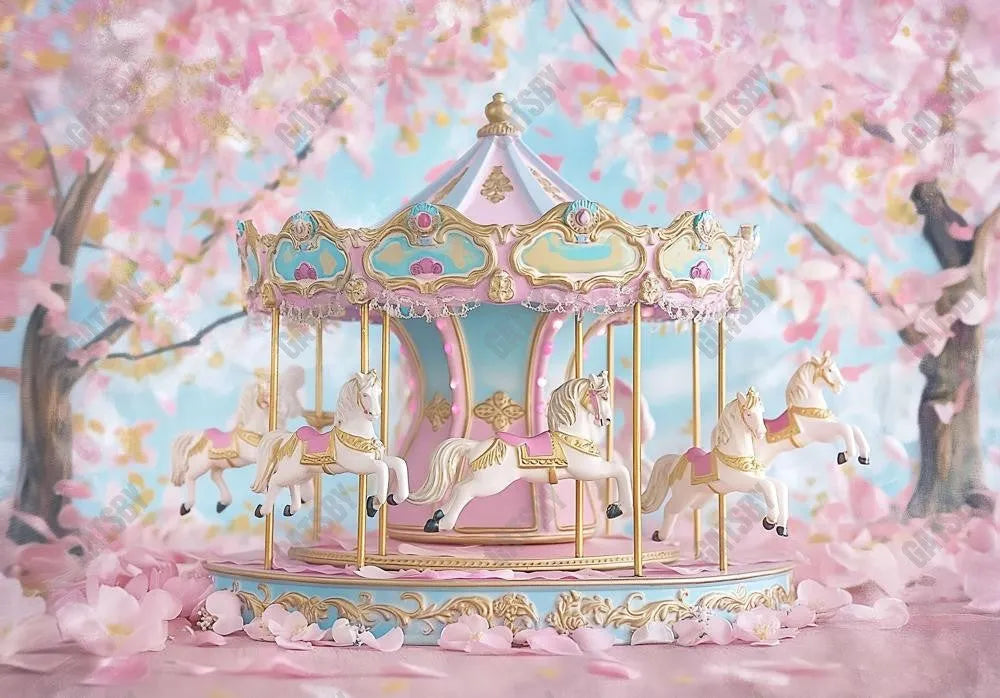 Pink Carousel Horse Baby Backdrop - Gatsby Backdrop
