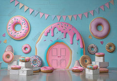 Pink Donut House Blue Backdrop - Gatsby Backdrop
