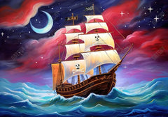 Pirate Ship Sea Night Painting Backdrop - Gatsby Backdrop