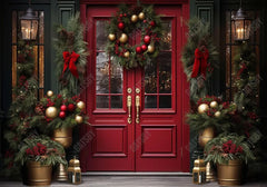 Red Christmas Door Backdrop - Gatsby Backdrop
